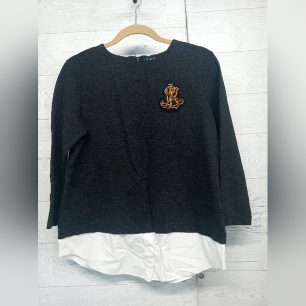 Ralph Lauren‎ Women's Size Petite Medium Grey Blouse